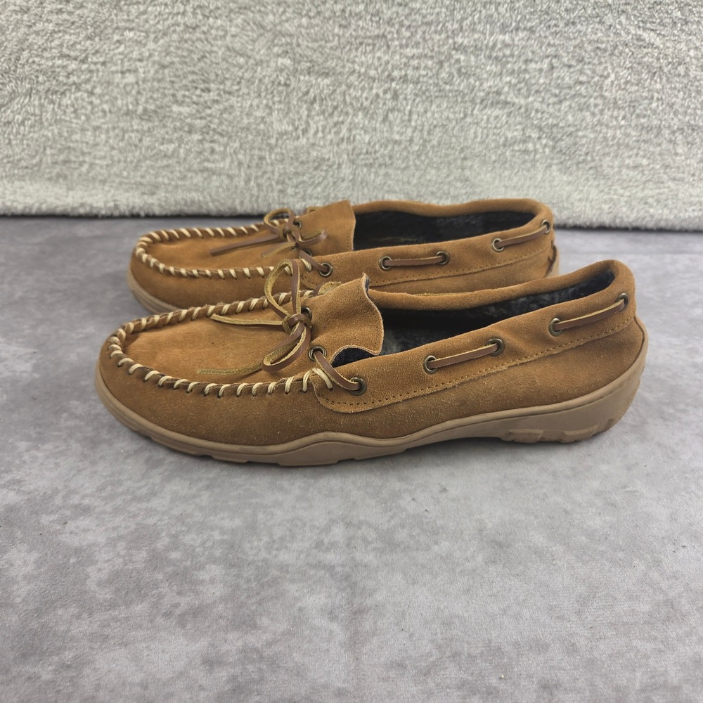 Clarks Bruno Mens Tan Suede Moccasin Slippers Plaid Lined 22SH-011 Size 10M